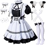 Wannsee Anime French Maid Apron Lolita Costume Cat Ears Gloves Socks Set M Black