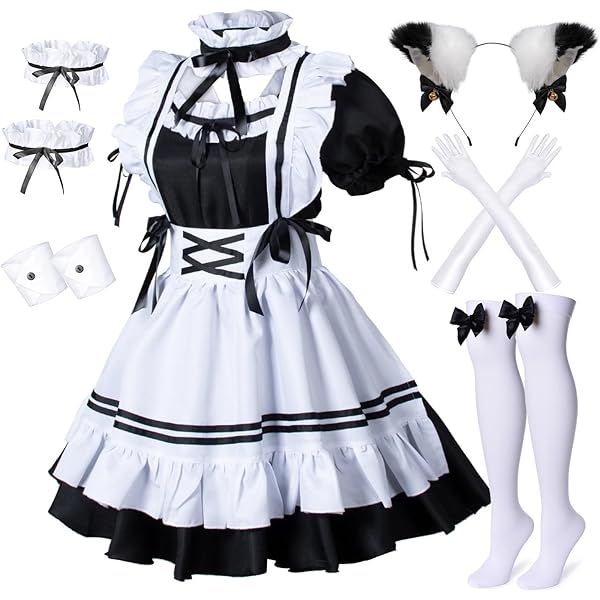 thumbnail: NOAFUNZO Rem/Ram Maid Cosplay Kostuum Volledige Set - Anime Kawaii Jurk