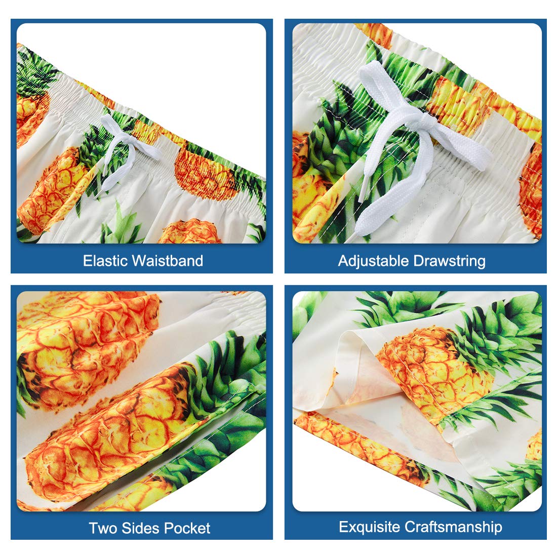 Leapparel Trendy White Male Swimwear Trunks Board Swim Trucks Awesome Fruit Painted Swim Shorts with Lining for Men Boy Toddler Youth