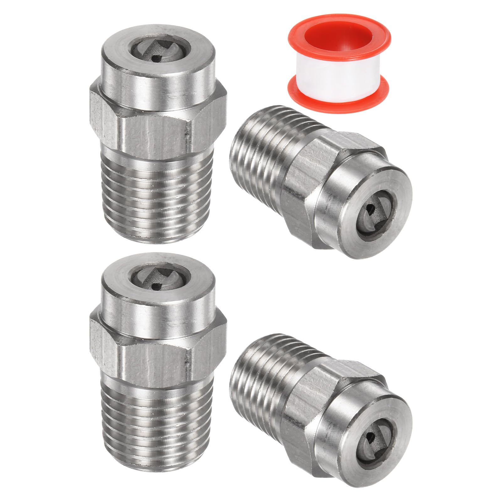 M METERXITY 4 Pack Surface Clean Tips - 15 Degree 1/4" NPT Male #15060 Pressure Washer Nozzles Cleaner Nozzle Replacement, Stainless Steel with Sealing Tape for Water Guns (1.514mm Orifice)