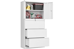Fesbos 3 Drawers Metal Lateral File Cabinet with Lockable Drawer and Dorrs - White Large Steel Filing Cabinet for Home Office Hanging Files Letter/Legal/F4/A4 Size