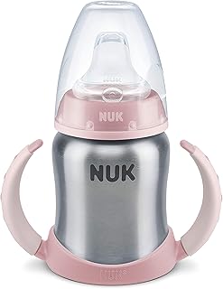 NUK Learner Cup Trinklernbecher, auslaufsicher, hochwertiger Edelstahl, langlebig und hygienisch, 6-18 Monate, Rosa (Girl), 125 ml
