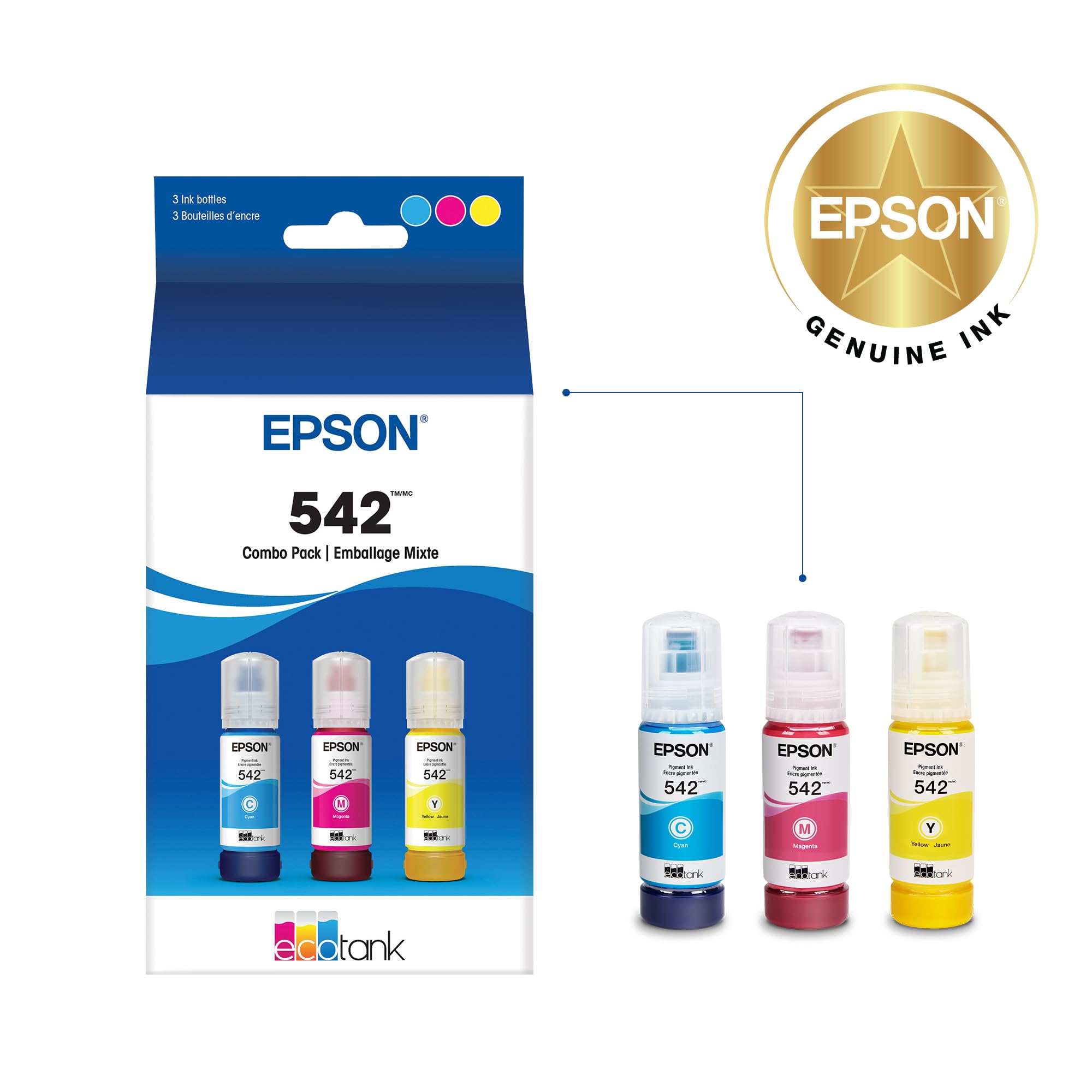 EPSON 542 EcoTank Ink Ultra-high Capacity Bottle Color Combo Pack (T542520-S) Works with EcoTank Pro ET-5150, ET-5170, ET-5180, ET-5800, ET-5850, ET-5880, ET-16600, ET-16650