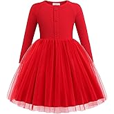 Arshiner Toddler Girls Tutu Dress Long Sleeve Fall Winter Button Front Party Tulle Dresses 2-8Y