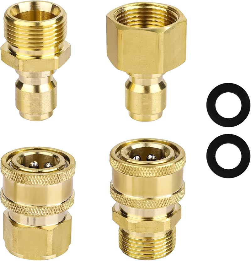 NQEUEPN 4Pcs M22-14mm to 1/4in Pressure Washer Adapter Set Brass Gold