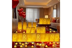 VidwanHome Will You Be My Girlfriend Decorations – Surprise Set with Light Up Letters, 30 Tea Light Candles, 2000 Rose Petals, 10 Balloons – Luminary Bags for Romantic Setup(W)