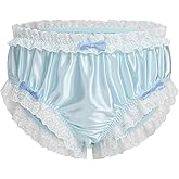 ABAFIP Men's Satin Silk Underwear Ruffle Lace Sissy Panties Bowknot Crossdress Silky Knickers Briefs