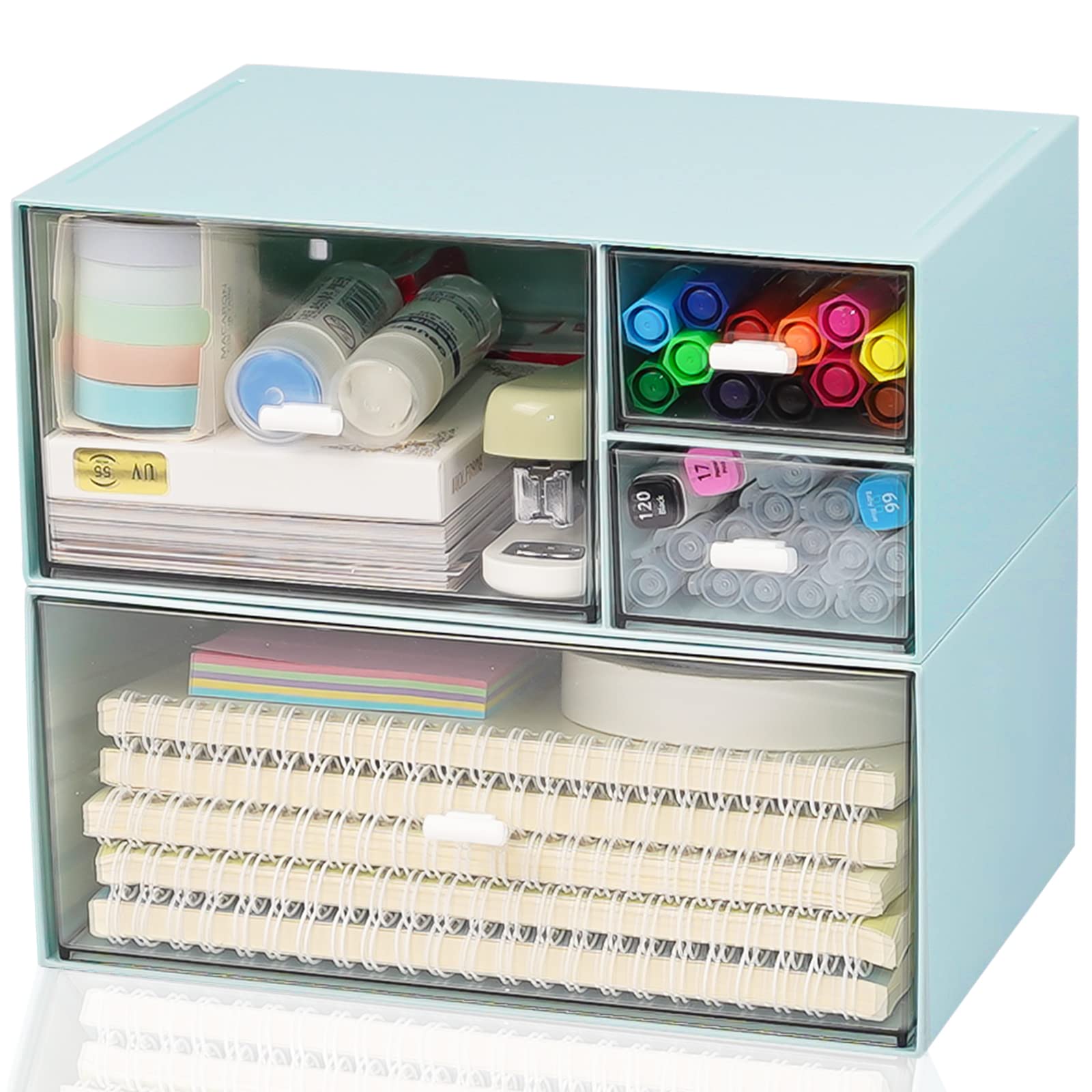 Desk Drawer Organizer, Makeup Organizer Storage Box with 4 Stackable Plastic Drawers, Desk Organizer for Home Collection Cosmetics Office Bathroom Counter Dresser (B) — image 1