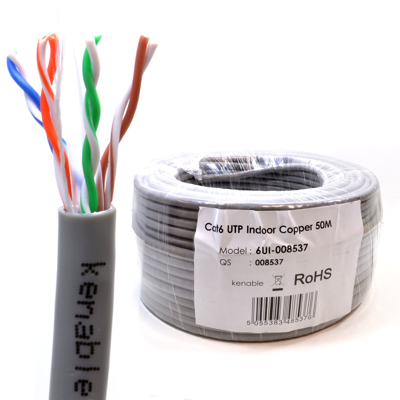 kenable Cat6 Ethernet Cable Reel 50m Grey | 23AWG Pure Copper UTP Network Cable | Indoor Gigabit LAN Cable | PVC Grey 50 Metre