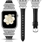 Newlibery Leather Band for Women Slim Dressy Bands Compatible with Apple Watch 38mm 40mm 41mm 42mm 44mm 45mm 49mm, Designer Interlock Buckle Strap for iWatch Series 10/9/8/7/6/5/4/3/2/1/SE/Ultra
