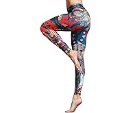 Witkey Women Yoga Pants Printed Over The Heel Stirrup Yoga Leggings High Waist Power Flex Capris Leggings for Fitness Running