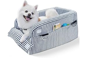 Novelledo Dog Car Seat,Center Console Dog Car Sea for Small Pet Under 13lbs,Detachable Washable Dogs Carrier,Portable Pet Cars Seats Travel Seats with Storage Pockets and Dogs Safety Belt