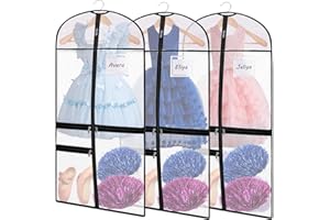 Dance Garment Bags for Costumes, 3 Pack Clear With Pockets, Hanging Clothes Bag for Dance Costumes, Cover Protector for Trave