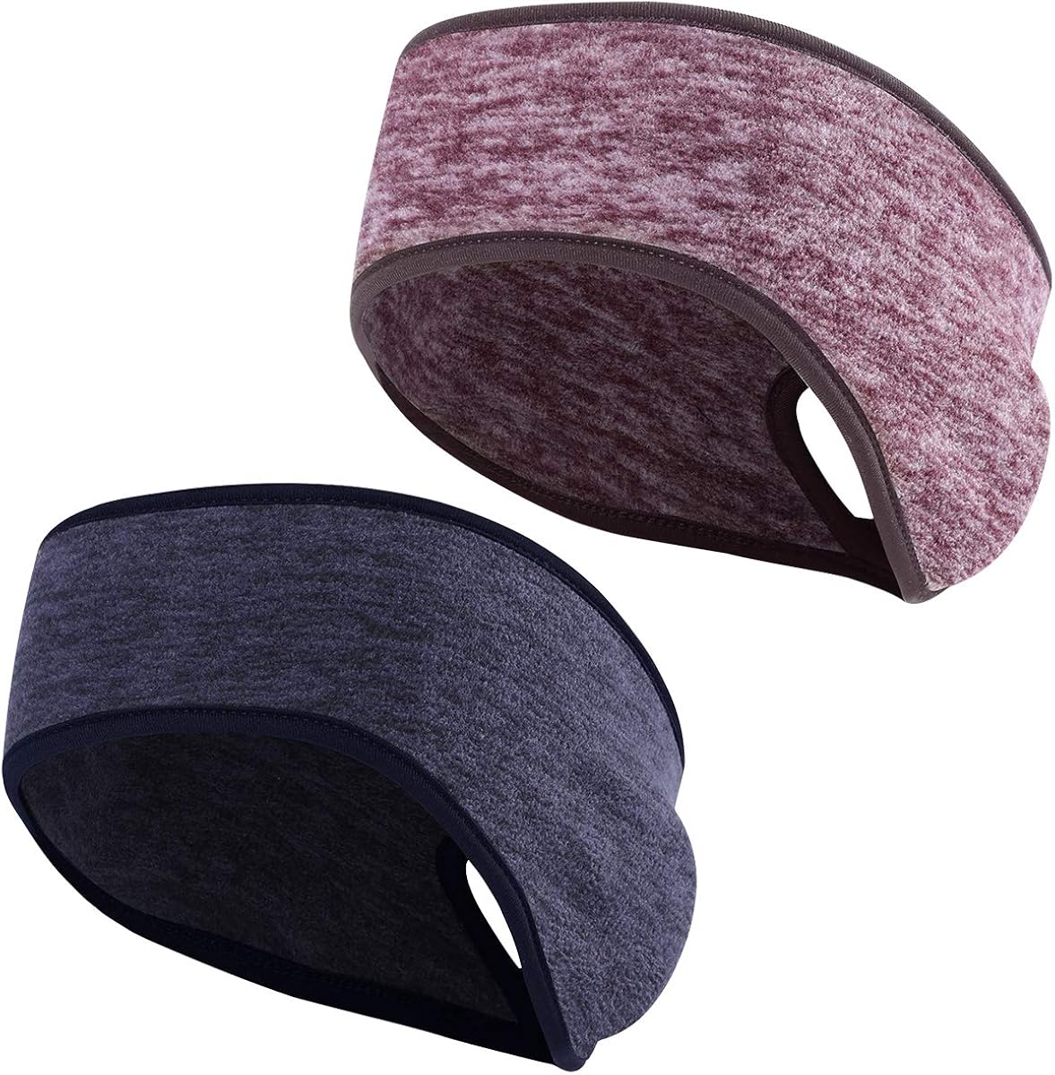 Natuce 2 Pieces Running Headband Fleece Ear Warmers Headband with Ponytail Hole Thermal Ear