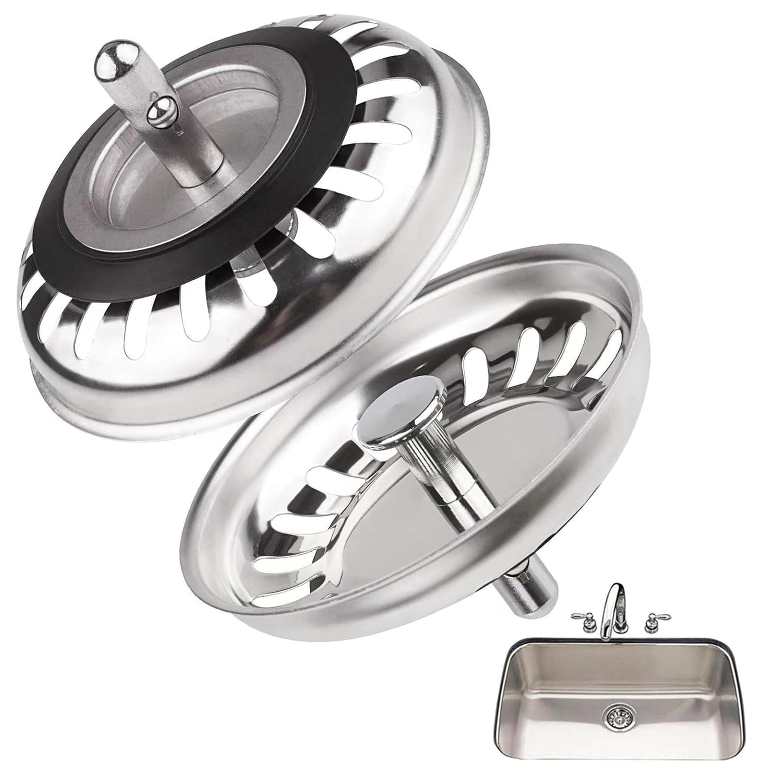 Foyscr 2PCS Kitchen Sink Plug Strainer, Stainless Steel Kitchen Sink Strainer, ThickenSink Plug for Drain and Filter in Kitchen and Bathroom Sinks Hole 78mm