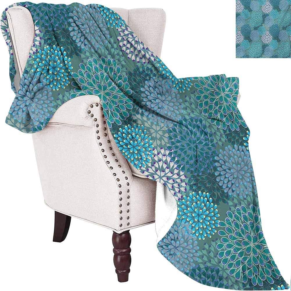 MKOK Floral Commercial Grade Printed Blanket Abstract Clove Petals Digital Featured Vibrant Circular Essence Bouquet Design Queen King W80 x L60 Inch Petrol Blue Teal
