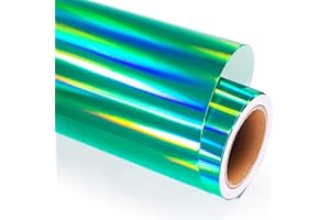 GIRAFVINYL Glossy Green Holographic Permanent Vinyl - 12" x 6 ft Rainbow Vinyl for Crafts Decal Signs Stickers