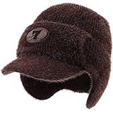 Gvatasz Short Brim Winter Beanie Warm Earflaps Hat for Men Women Stretchy Soft Knit Hat with Brim & Ear Warmer Flaps