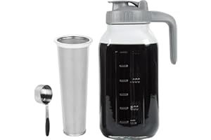 Xylanor Cold Brew Coffee Maker Pitcher, 64 OZ Heavy Duty Glass Wide Mouth Mason Jar Pour Spout Airtight Lid with Stainless Steel Infuser Filter for Iced Coffee, Ice Tea, Brewed Making