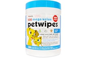 Petkin Mega PetWipes, 200 Wipes - Pet Wipes for Dogs and Cats - For Face, Paws, Ears, Body and Eye Area - Super Convenient Dog Cleaning Wipes, Ideal for Home or Travel - Easy to Use