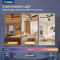 Amico Ceiling Fans with Lights, 52 inch Ceiling fan