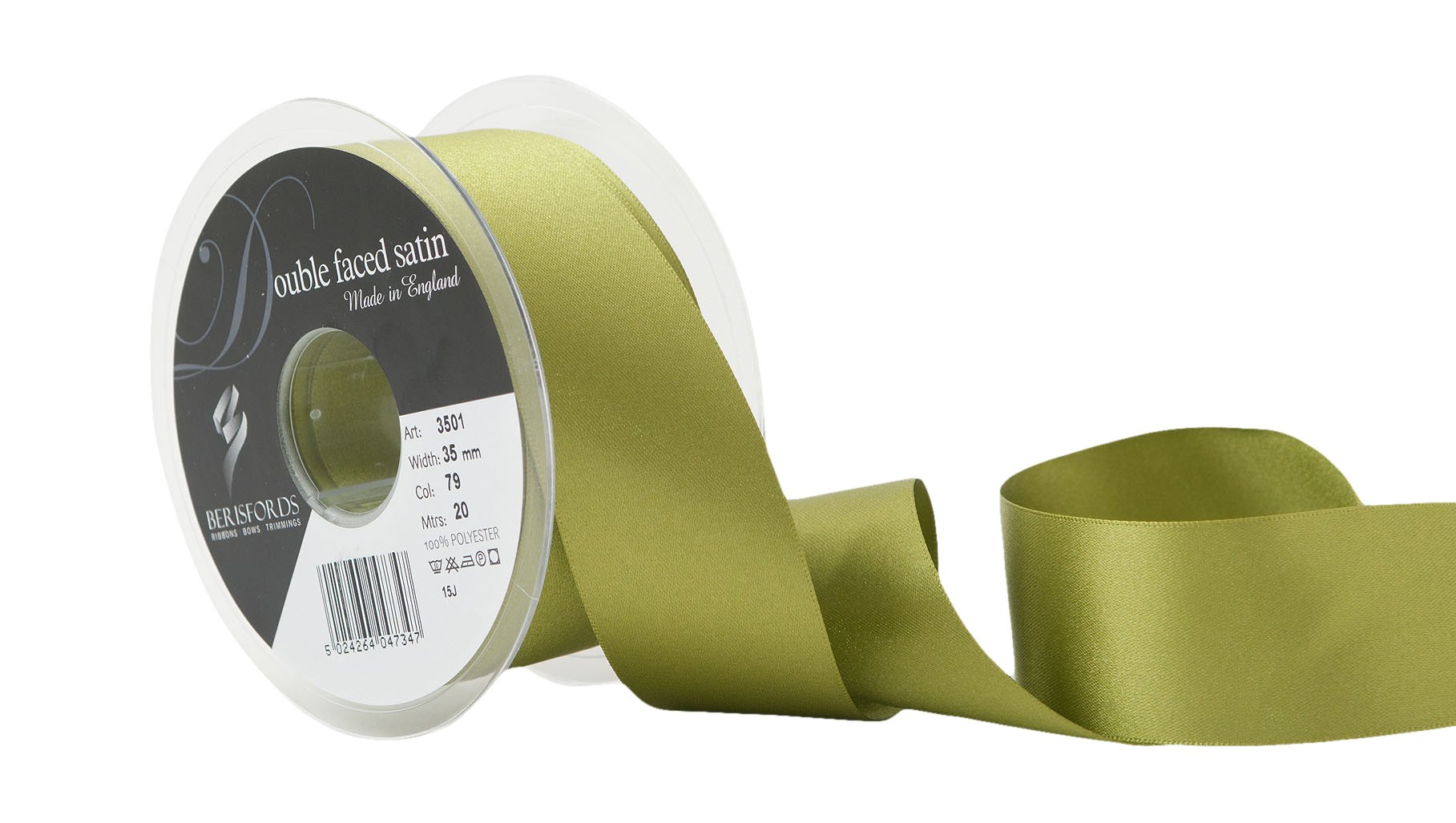 Berisfords Double FACE Poly Satin Ribbon, Moss, 35 mm โ image 1