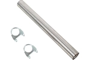 TORDXICS 1.5" [1 1/2"] ID x 16" Length Universal stainless steel Exhaust Flex Pipe with 2x Metal Steel U Bolt Clamps