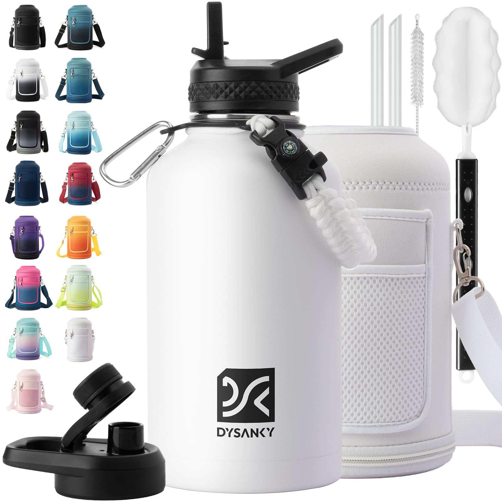 Photo 1 of *******A LITTLE DIRTY AND USED****DYSANKY Insulated Water Bottle | Thickened Stainless Steel Vacuum Metal | Portable Sports Half Gallon Large Water Jug for Gym and Hiking with Straw, Carrier Bag, Handle Strap | BPA-Free 64 oz