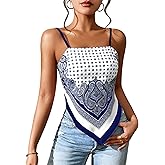 SOLY HUX Women's Paisley Print Bandana Hem Cami Top Spaghetti Strap Tie Back Summer Tops