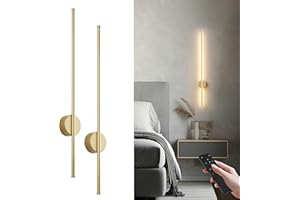 KARTOOSH Battery Operated Modern Wall Sconces,Dimmable Wireless Wall Light Set of Two with Remote Control,3 Color Temperatures,Rechargeable LED Wall Sconce for Bedroom,Living Room,Hallway,39.3 Inch, Gold