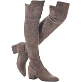 N.N.G Women's Brown Over The Knee Boots - 2 Inch Chunky Heel Suede Thigh High Winter Boots