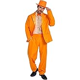 WATCPNO Men's Vibrant 90s Movie Style Halloween Costume Set Orange and Blue Suit Set with Hat and Bow Tie