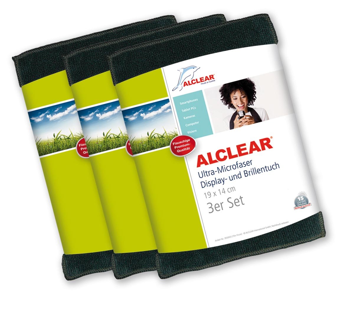 ALCLEAR 950003A_3 Ultra-Microfibre Cloths, Set Of 3, Mobile Screen Cloth For Iphone, Ipad And Ipod, Samsung, 19 X 14 Cm