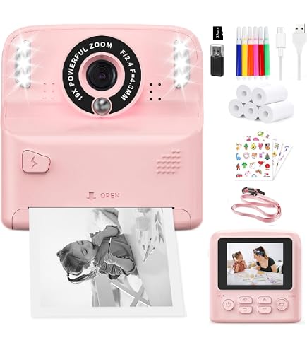 Singhere Instant Camera Voor Kinderen – 1080p, 2.4 Inch Display – Print Zwart-wit – Met 5 Rollen Papier, 32GB Kaart – 6x Zoom, Games, MP3