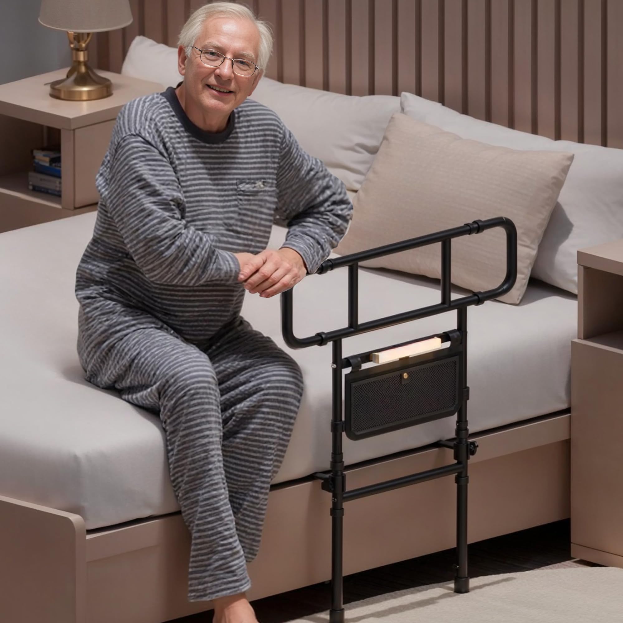 Photo 1 of Com MUMU Bed Rails for Elderly Adults Safety - Adjustable Bed Assist Rail Bar for Seniors with Motion Light & Storage Pocket, Side Bed Rail Handle Support Guard Bar Rails for King Queen Full Twin Bed