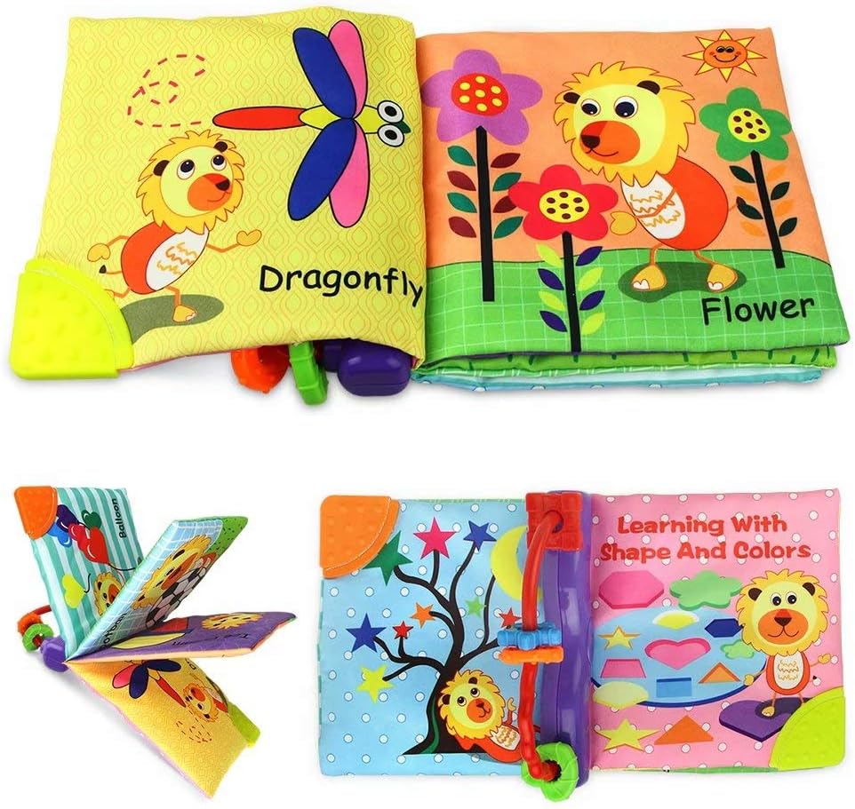 Coolplay Non-Toxic Cloth Soft Book-Teether Rings-Infant Baby Toddler Activity Gift - Learning with Shape and Colors - Squeak, Rattle, Crinkle