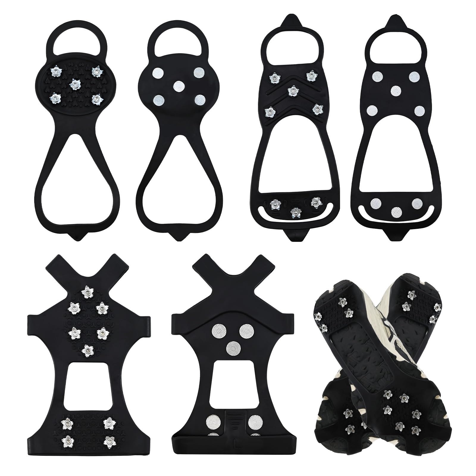 IETWATE 3 Pairs Crampons for Hiking Boots, Anti-Slip Winter Ice Grips for Size 6.5-10 Shoes, Rubber Snow Grips with Steel Studs, Traction for Ice & Snow, Fishing & Climbing