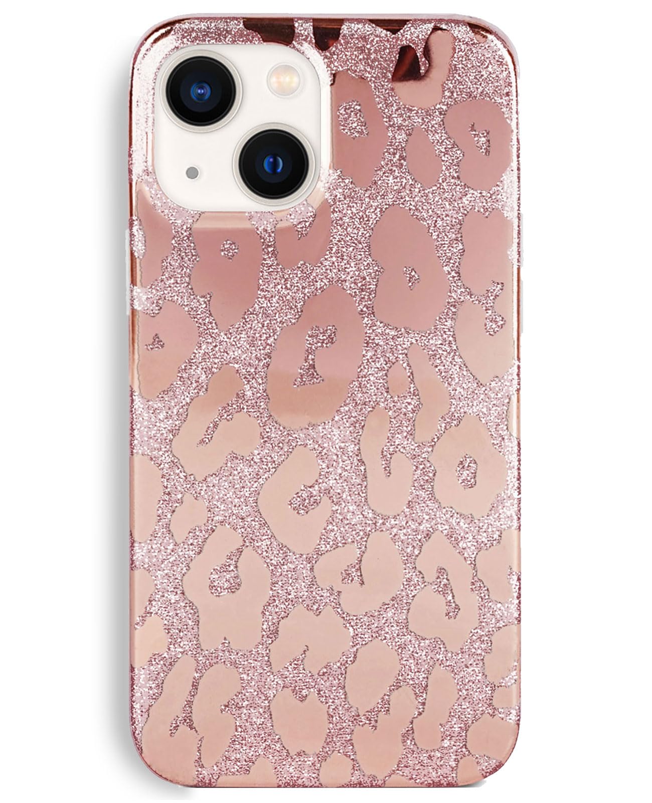 J.west Case Compatible with iPhone 15 Plus Case 6.7-inch,Luxury Metallic Glitter Leopard Print Design Slim Clear Soft Silicone Bumper Protective Phone Cases Cover for Women Girls Rose Gold