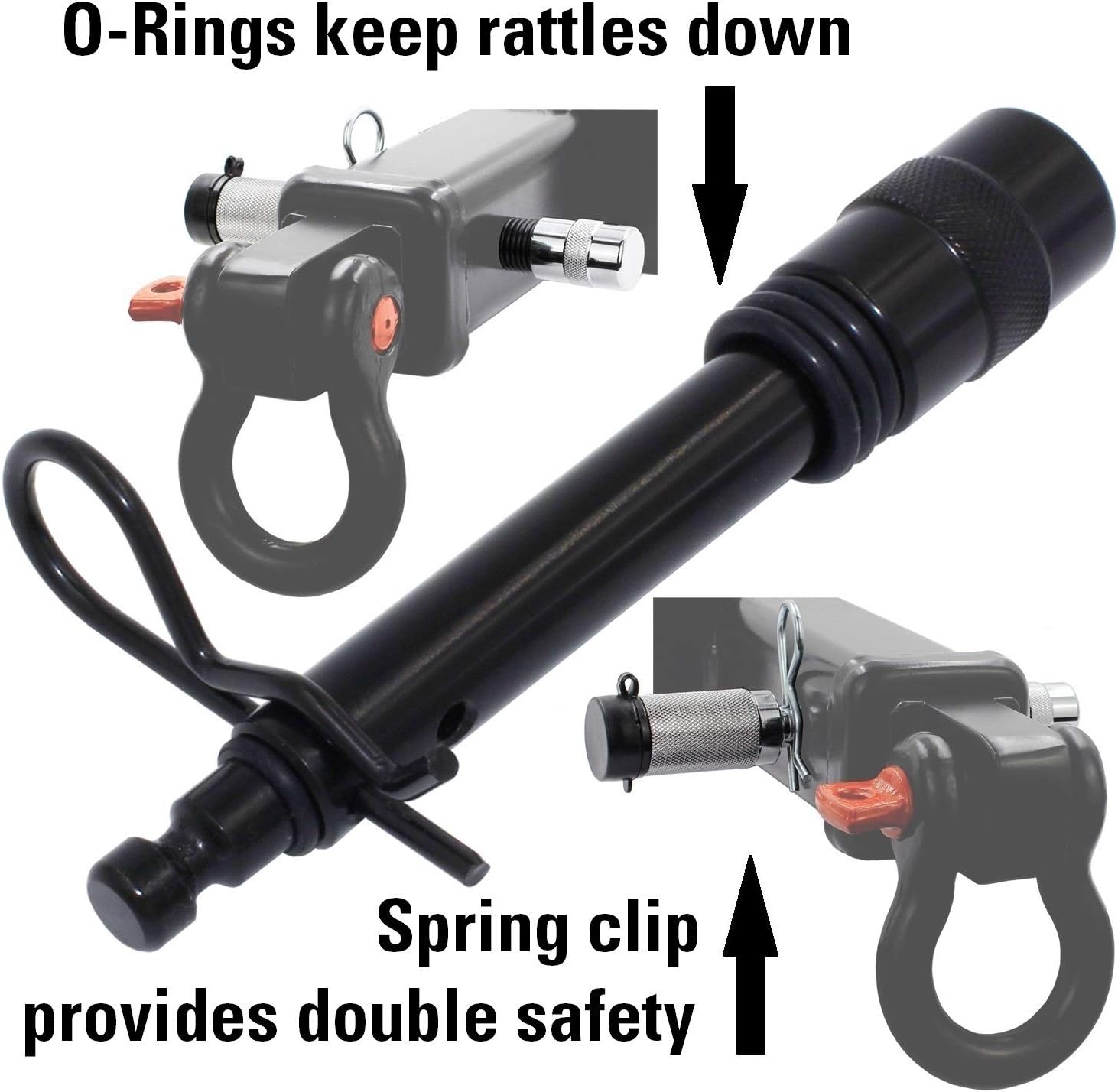 TowWorks 5/8" Trailer Hitch Locking Pin - Black Tow Hitch Receiver Lock with Anti-Rattle, fits Class III - V Hitches with 2" and 2.5" Receivers, 79631: Automotive