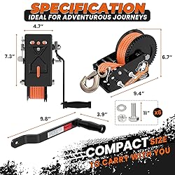 Truqual 2500LB Boat Trailer Winch, Heavy-Duty