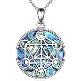 KZX Metatron Cube Necklace 925 Sterling Sliver Sacred Geometry Necklace Seals of Archangel Angel Pendant Necklace Flower of Life Jewelry Birthday Gifts for Men Women Christmas