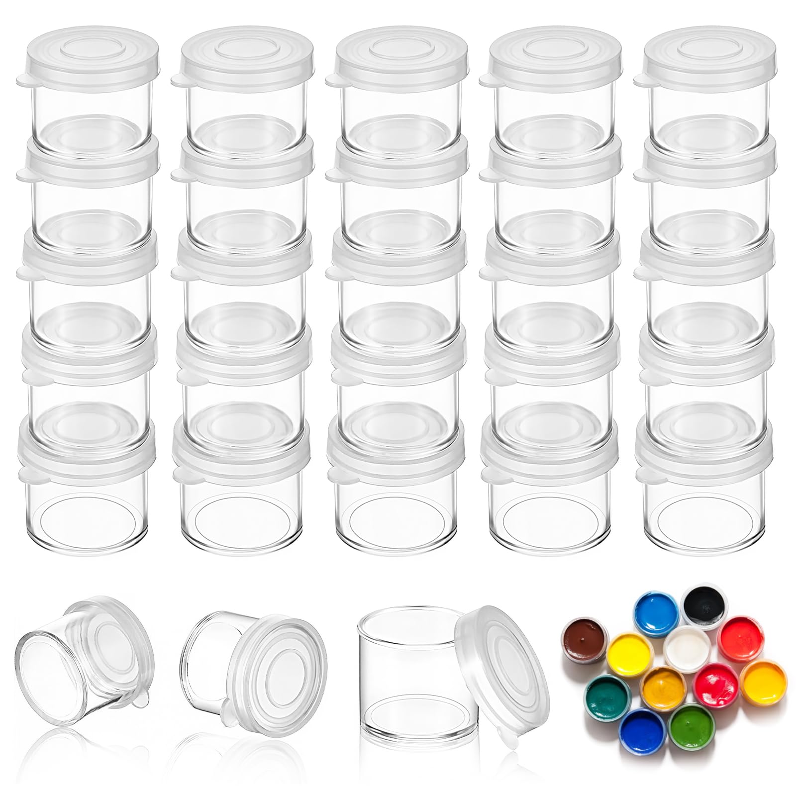 Photo 1 of 25 Pack Empty Paint Pots, 10ml/0.34 OZ Clear Small Paint Cups, Plastic Small Containers with Lids for DIY Craft, Painting, Nail Art, Beads, Powders - Ideal for Classrooms, Schools & Art Festivals