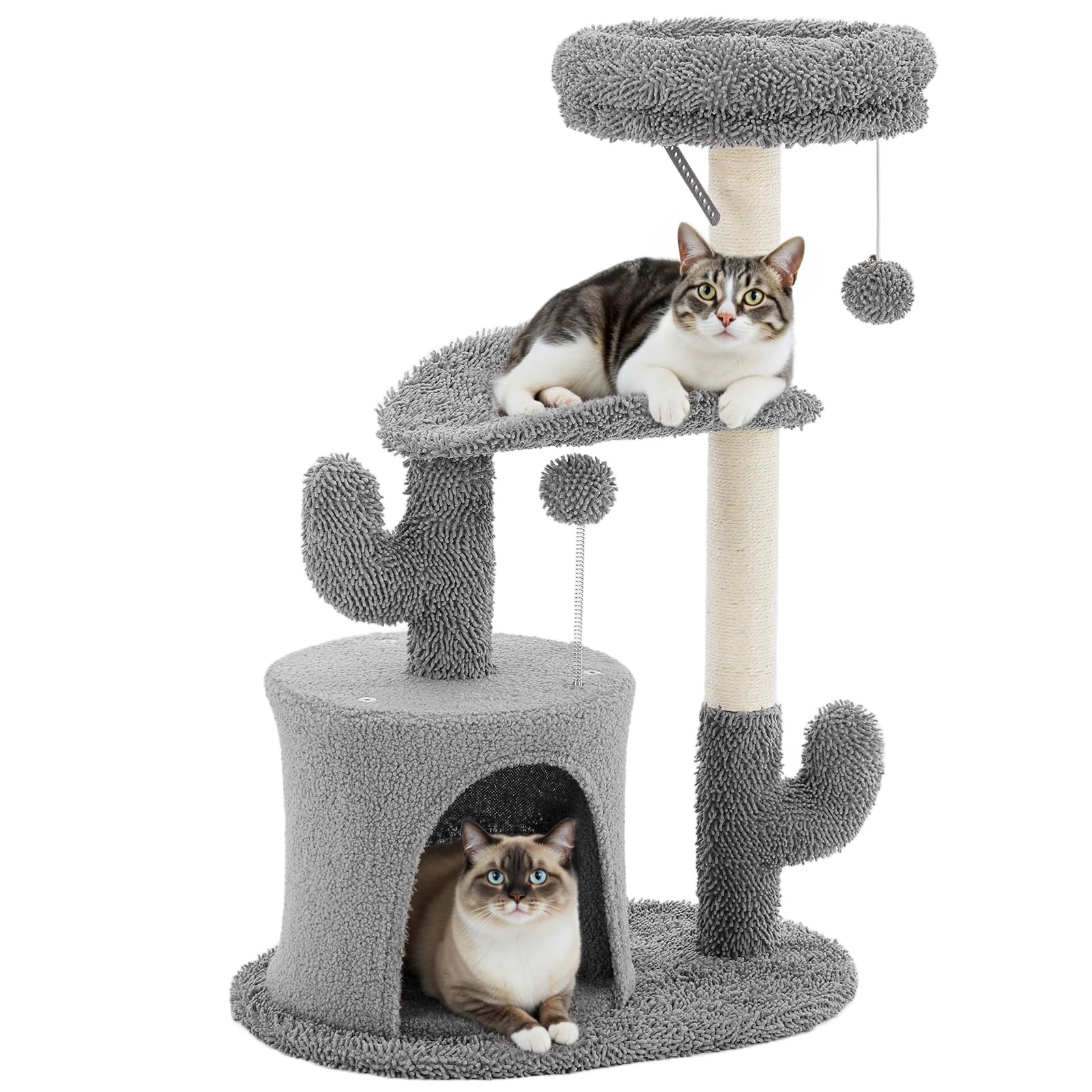 Sweetcrispy 33" Cat Tree Tower for Indoor Cats, Small Cat Scratching Post with Curved Bed, Cat Tree with Cat Condo for Adult, Grey Image