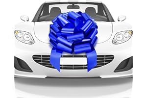 Mata1-USA - Huge Car Bow - Blue, 18 Inch - Big Gift Wrapping Bow for Large Gift Decoration - Giant Size for Indoor & Outdoor Use - 20 Loops & 4 Stickers - No Magnets That Scratch