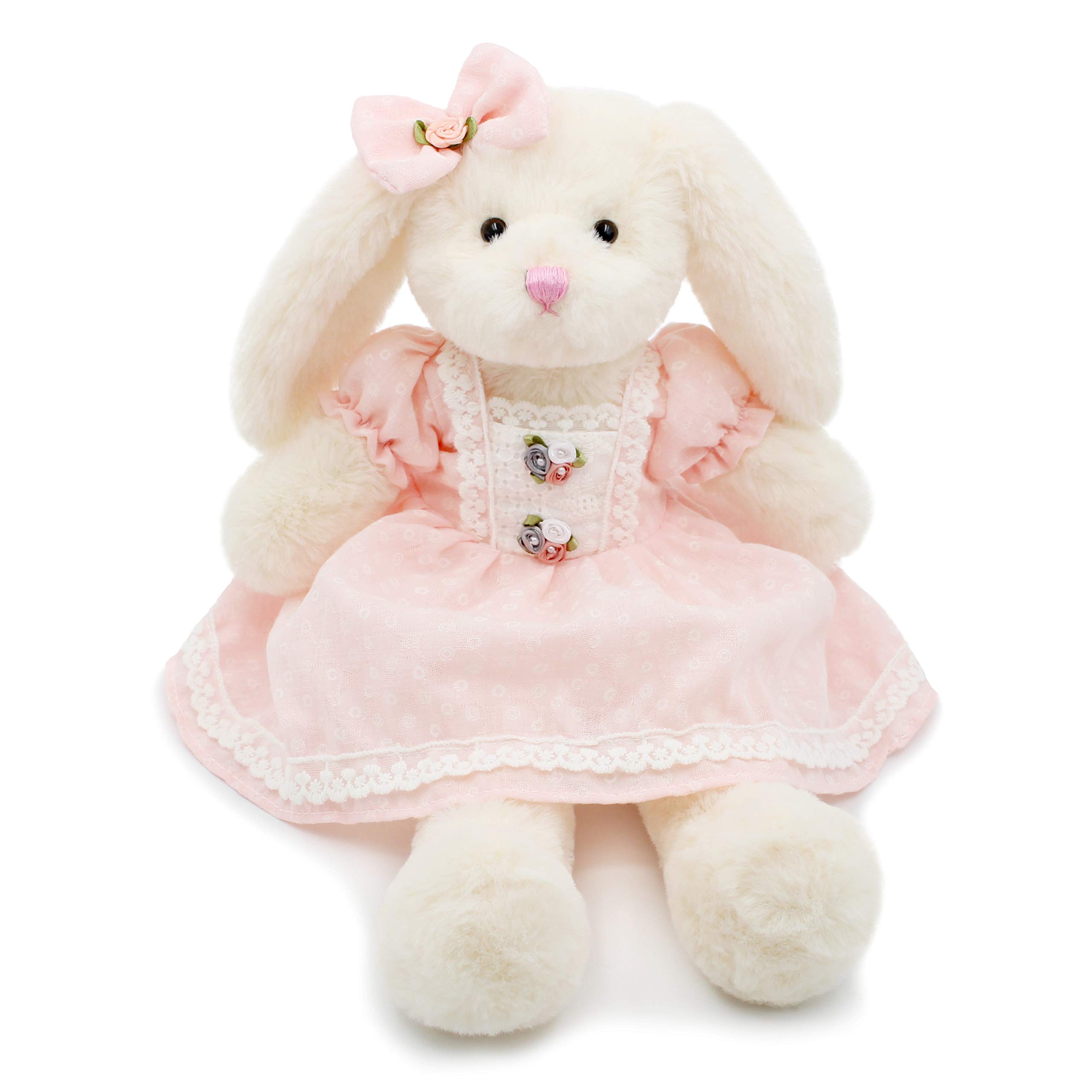 oits cute Small Soft Stuffed Animal Bunny Rabbit Plush Toy for Baby Girls 15inch (White Rabbit Wearing Pink Retro Dress)