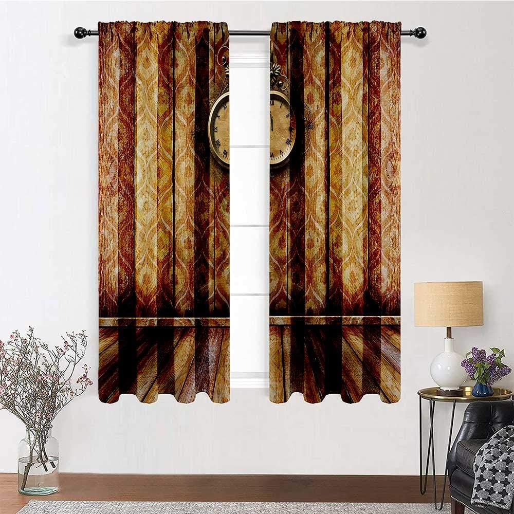 Interestlee Farmhouse Curtains Victorian Decor for Boy Girl Bedroom Antique Clock on Medieval Style Wall Wooden Floor Classic Architecture Theme Art 2 Panels 55