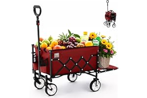 Colegence Folding Wagon Cart with Wheels and Tailgate, 330 lbs 120 l Capacity, Adjustable Handle, Portable Collapsible Utility Wagon Cart for Groceries, Outdoor Camping, Shopping, Garden (Red)