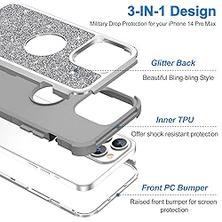 Hython for iPhone 14 Pro Max Case Glitter, Cute