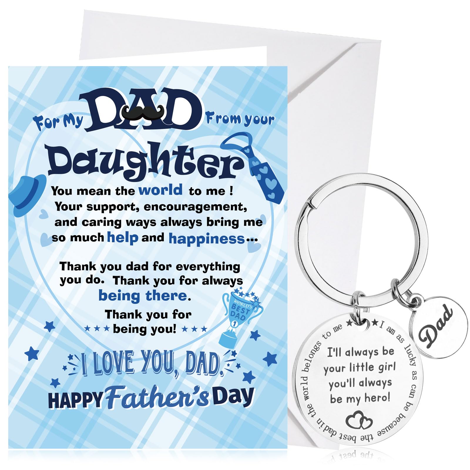 HOWAF Happy Fathers Day Card from Daughter, Father's Day Card Dad Fathers Day Card Fathers Day Cards Fathers Day Keyring Dad Keyring Engraved Father's Day Gifts for Dad from Daughter — image 1
