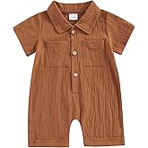 Honganda Newborn Baby Boy Summer Jumpsuit Short Sleeve Button Down Cotton Linen Shirt Romper Gentleman One Piece Outfit